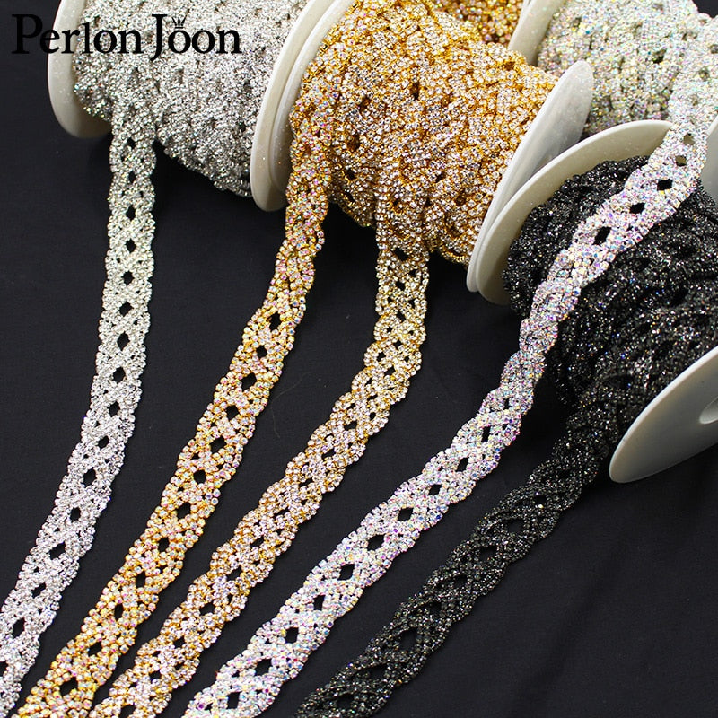 1yard  Cross around tape rhinestones trim crystal metal chain welding webbing for dress, bag, shoes accesso ML022