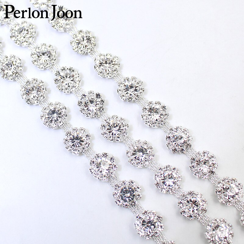1yard Round dense crystal Blinking rhinestones trim metal chain Ribbon for dress, bag, shoes accessories ML030