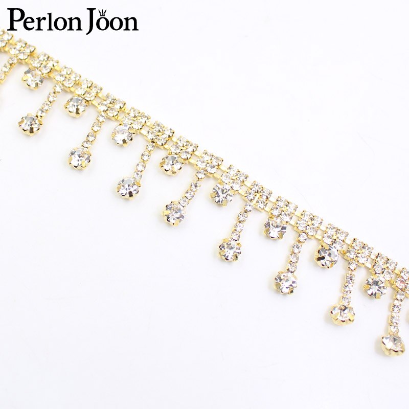 1yard Short tassel Pendant rhinestones trim fringe crystal metal chain  for dress,bag,shoes accessories ML004