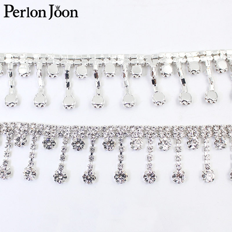 1yard Short tassel Pendant rhinestones trim fringe crystal metal chain  for dress,bag,shoes accessories ML004