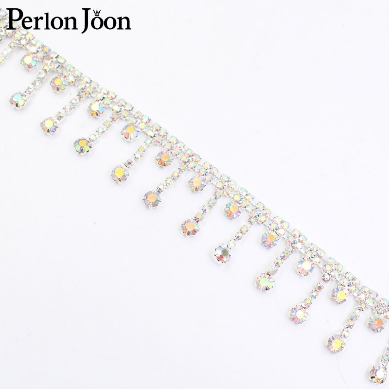 1yard Short tassel Pendant rhinestones trim fringe crystal metal chain  for dress,bag,shoes accessories ML004