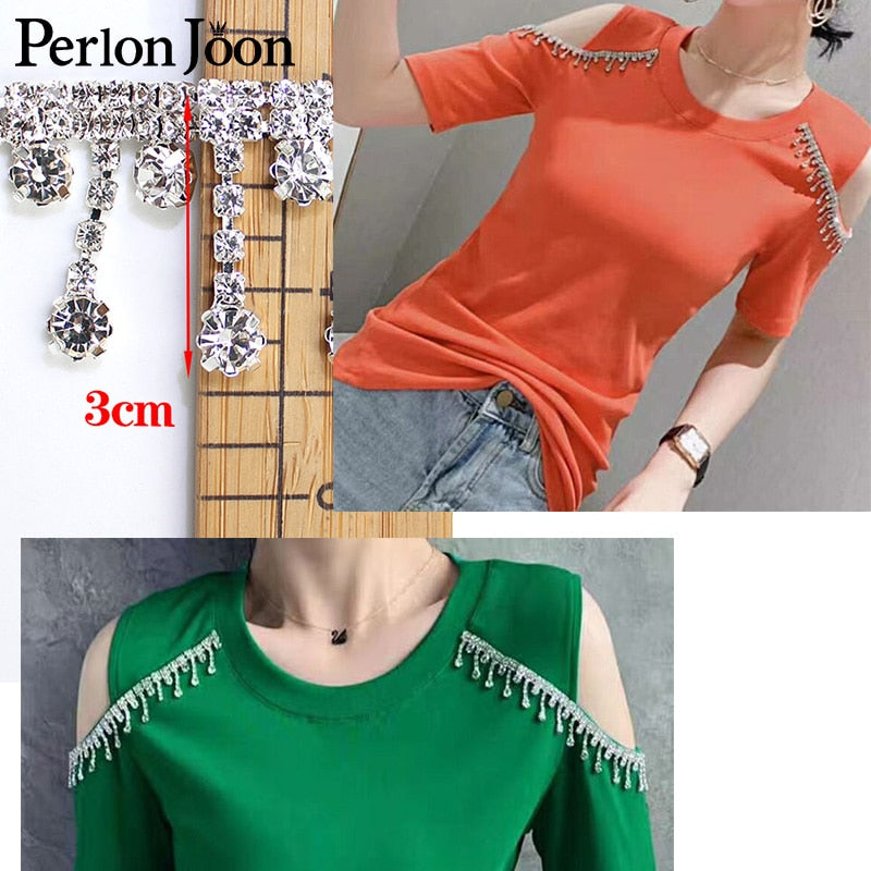 1yard Short tassel Pendant rhinestones trim fringe crystal metal chain  for dress,bag,shoes accessories ML004