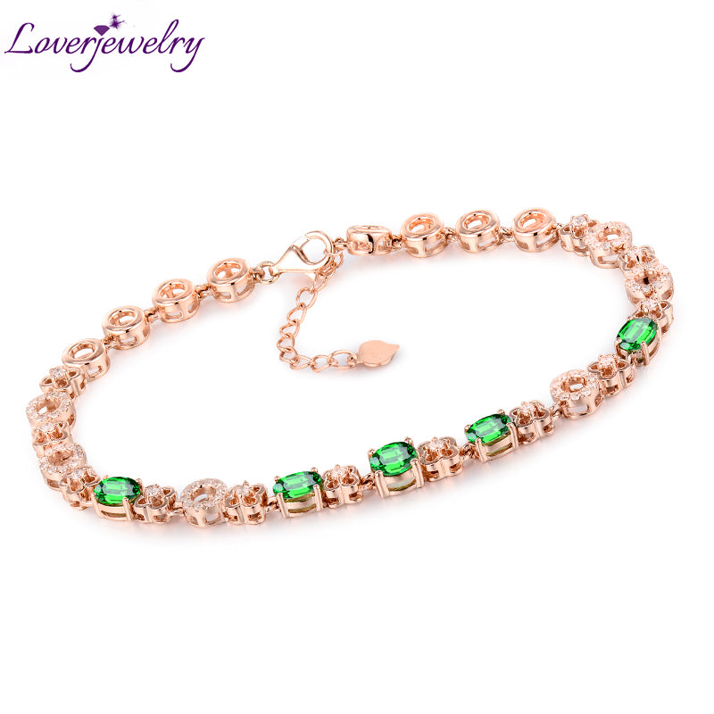 2.03Ct Natural Tsavorite & Diamond Cluster Bracelet Oval 4x6mm and Round 5mm 18K Rose Gold NA0034