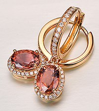 2.16ct Natural Tourmaline with H SI pave Set Diamond 18k Rose / Yellow Gold Dangle Earrings