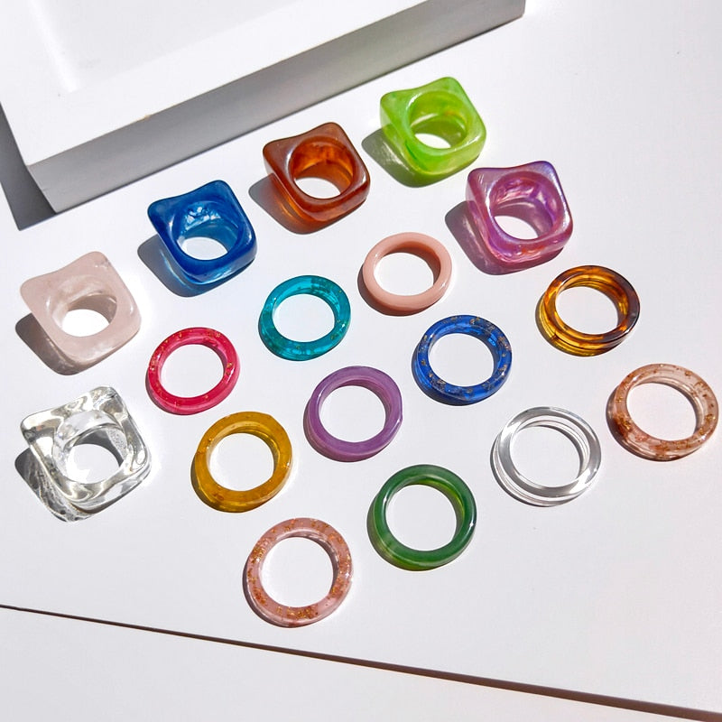 2-3 PCS/Set  Acetate Colorful Acrylic Ring Set for Women Vintage Simple Thick Round Rings Set Ladies Summer Jewelry Gifts