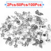 2/5/10/50/100Pcs Mixed Style Silver Color Random Delivery Charms Bead Pendant Dangle Fits Brand Bracelets Women Jewelry Making