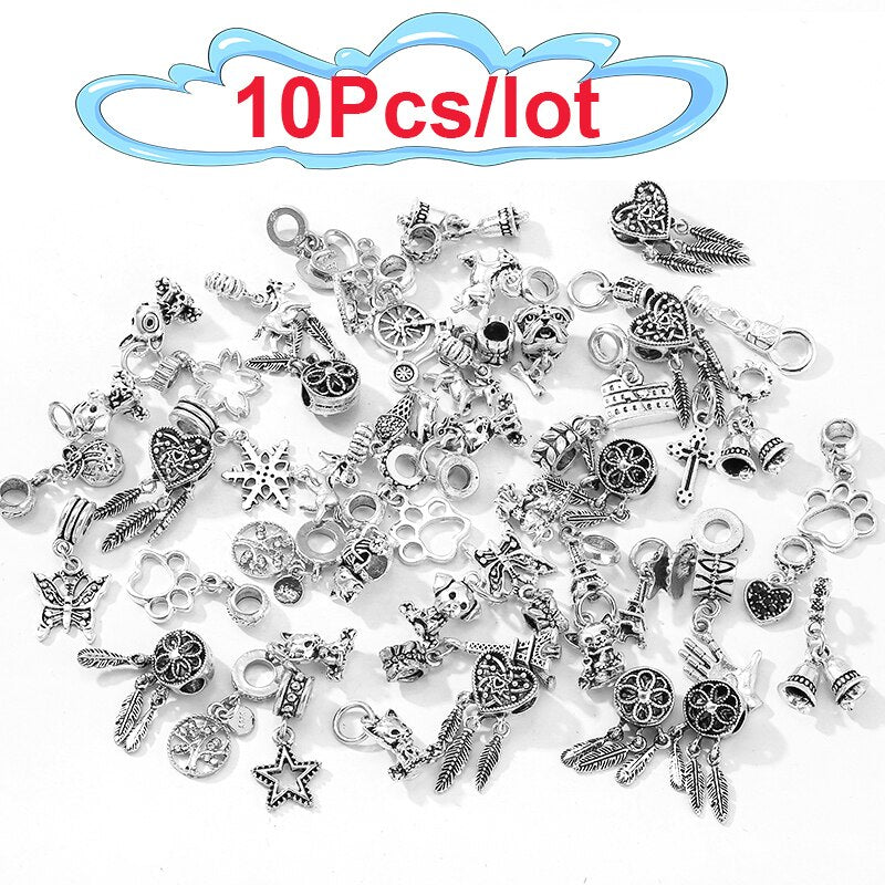 2/5/10/50/100Pcs Mixed Style Silver Color Random Delivery Charms Bead Pendant Dangle Fits Brand Bracelets Women Jewelry Making