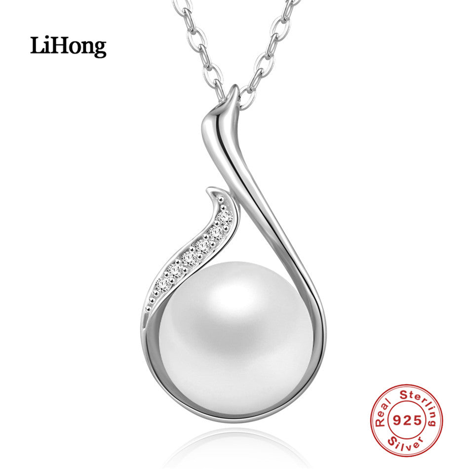 2 Color Elegant 925 Sterling Silver Pearl Pendant Necklace for Women Good Quality Fine Jewelry Wedding Accessories 7631