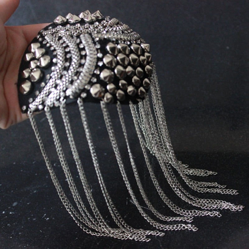 2 Color Handmade Epaulette Jewelery Metal Tassel Shoulder Brooch Epaulet  Epaulettes Spikes Escapulario Blazer Accessories Pin