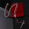 2 Colors Catholic Fancy 4*6mm Red Crystal Galss Rosary Necklace Silver Plated Jesus Cross Pendant Faceted Glass Rosaries Jewelry