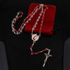 2 Colors Catholic Fancy 4*6mm Red Crystal Galss Rosary Necklace Silver Plated Jesus Cross Pendant Faceted Glass Rosaries Jewelry