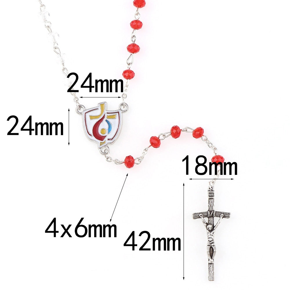 2 Colors Catholic Fancy 4*6mm Red Crystal Galss Rosary Necklace Silver Plated Jesus Cross Pendant Faceted Glass Rosaries Jewelry