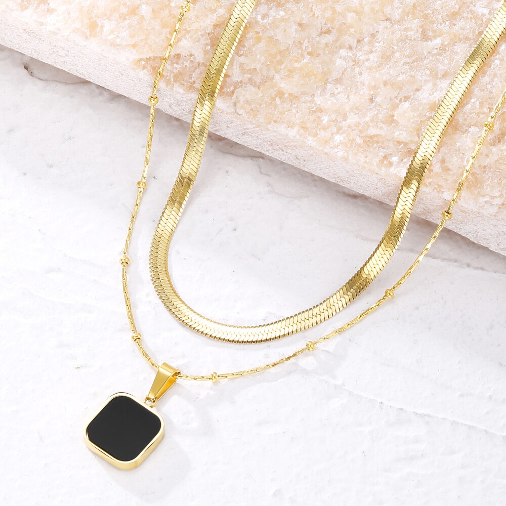 2 Layered Gold Chain Black Stone Necklace for Women Trend Jewelry Punk Party T Show Club Japan Korean Female Necklace Gift 2022
