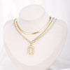 2 Layers Link Snake Chain Geometric Square Pendants Necklaces For Women Gold Metal Necklace Trend Jewelry Gift 2022