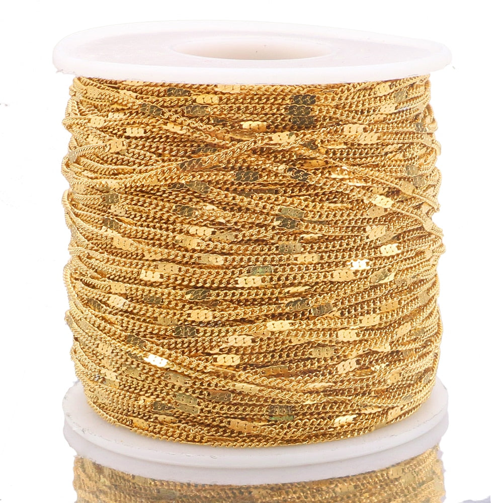 2 Meters Flatten Gift Chain Necklace Curb Cuban Link Gold Tone Stainless Steel Necklace Jewelry Making Supplies Chains