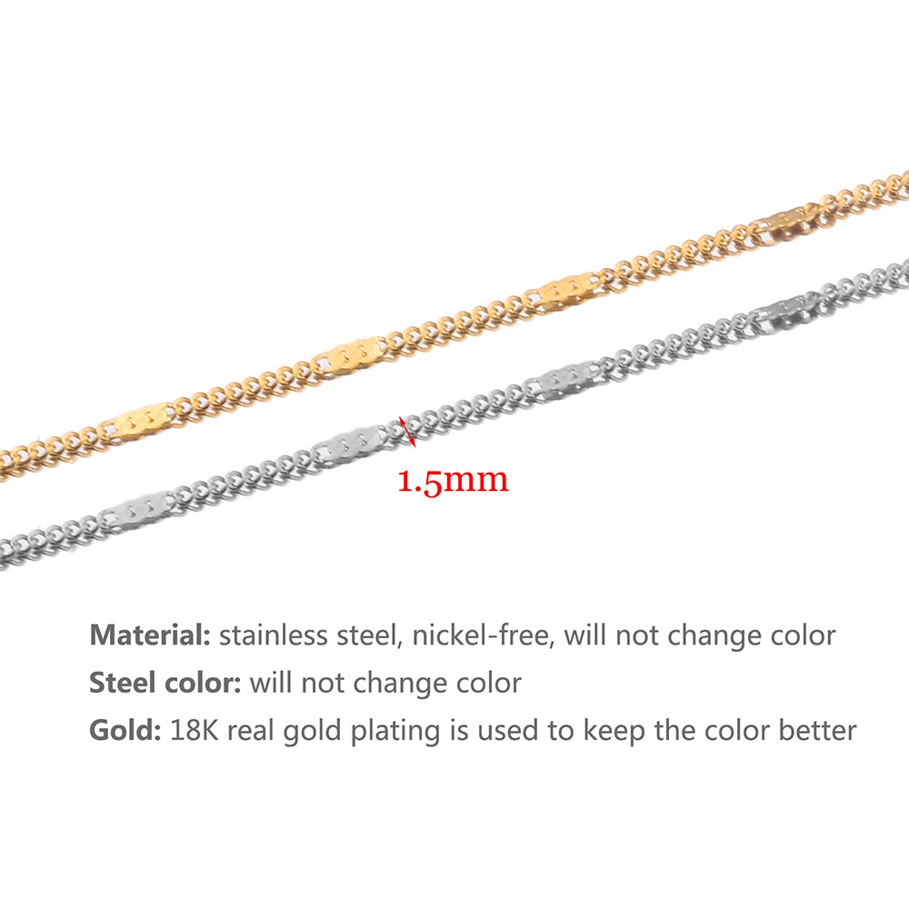 2 Meters Flatten Gift Chain Necklace Curb Cuban Link Gold Tone Stainless Steel Necklace Jewelry Making Supplies Chains