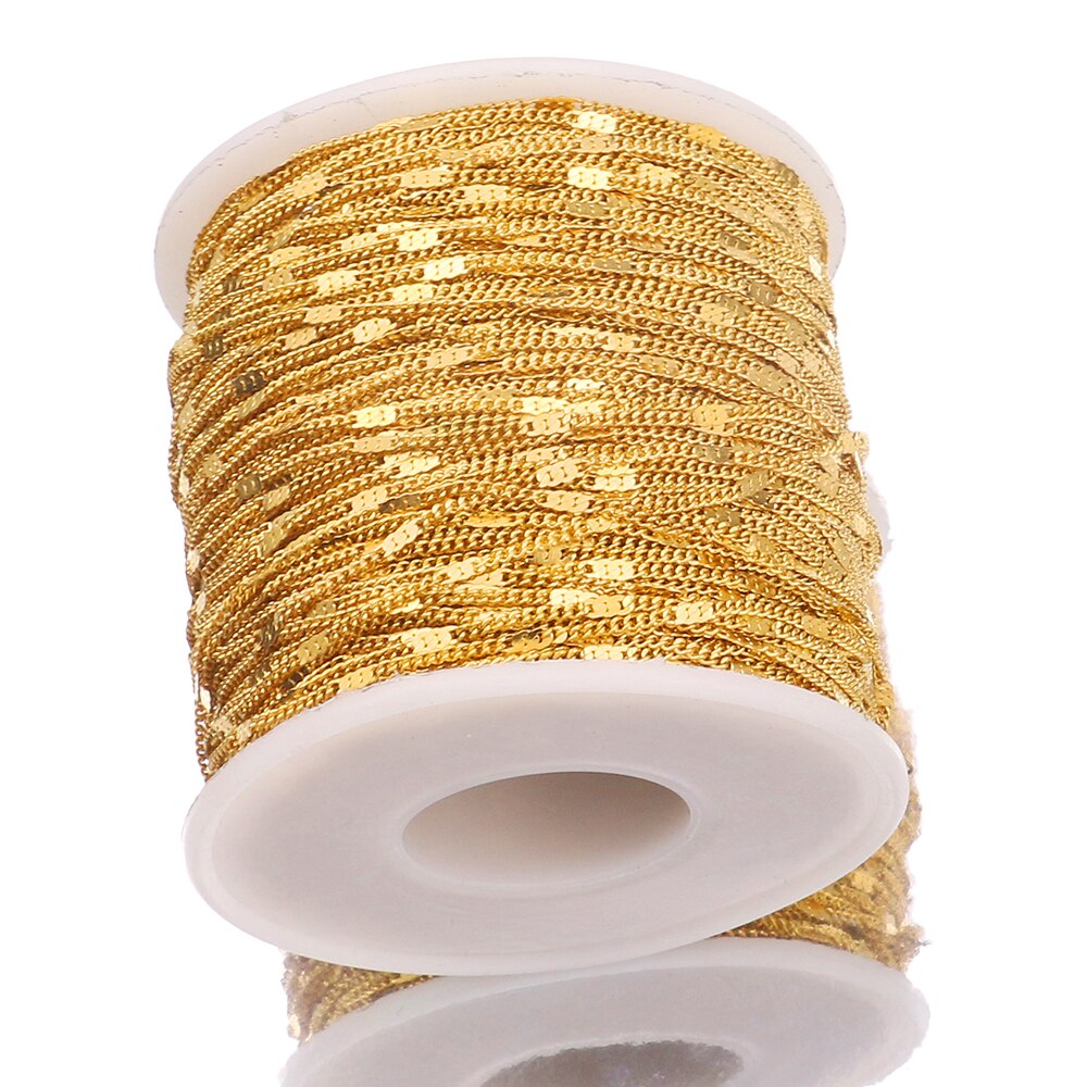 2 Meters Flatten Gift Chain Necklace Curb Cuban Link Gold Tone Stainless Steel Necklace Jewelry Making Supplies Chains