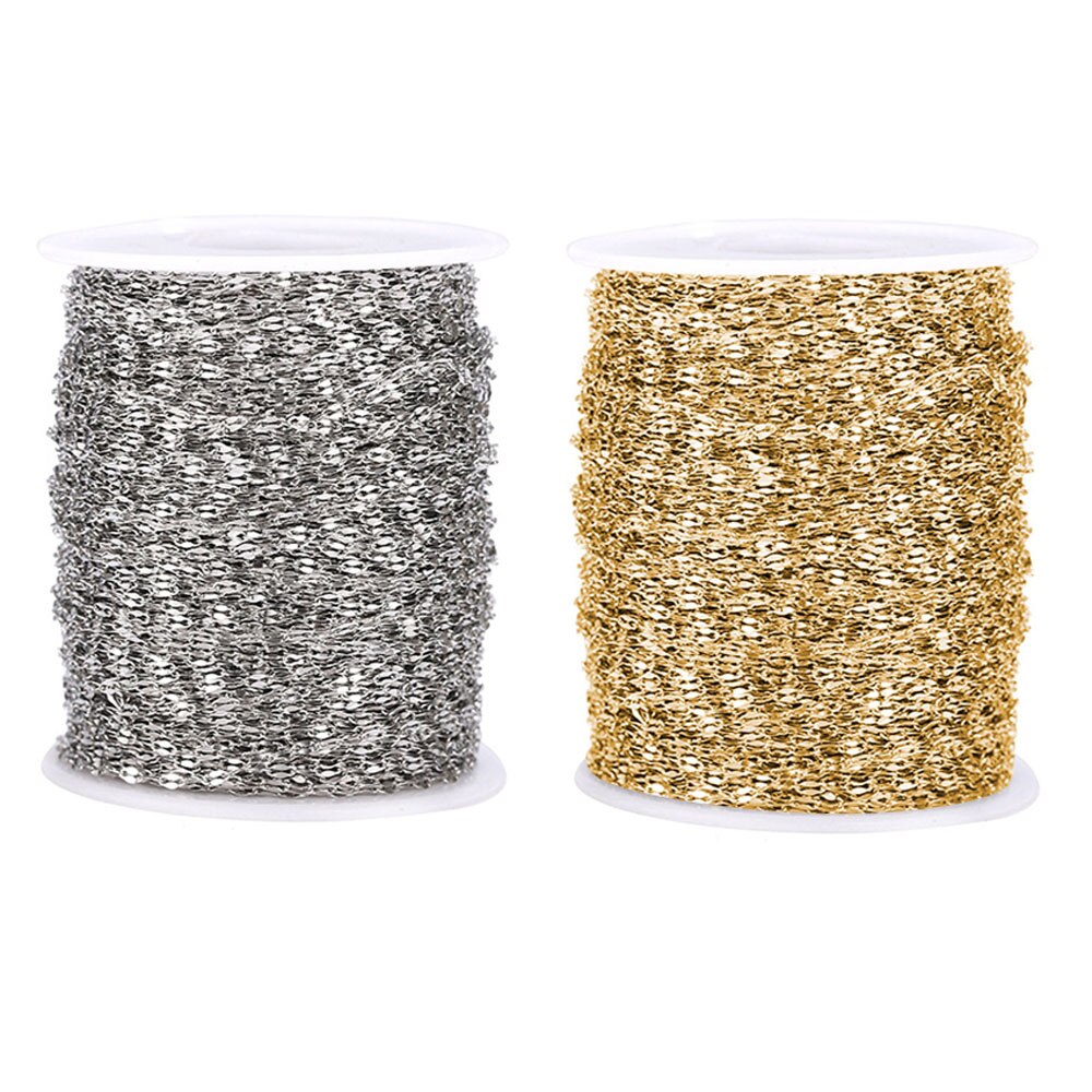 2 Meters Stainless Steel Gold Steel Tone Flat Oval Lip Shape Water-wave Bulk Chain DIY Pendant Necklace Jewelry Making