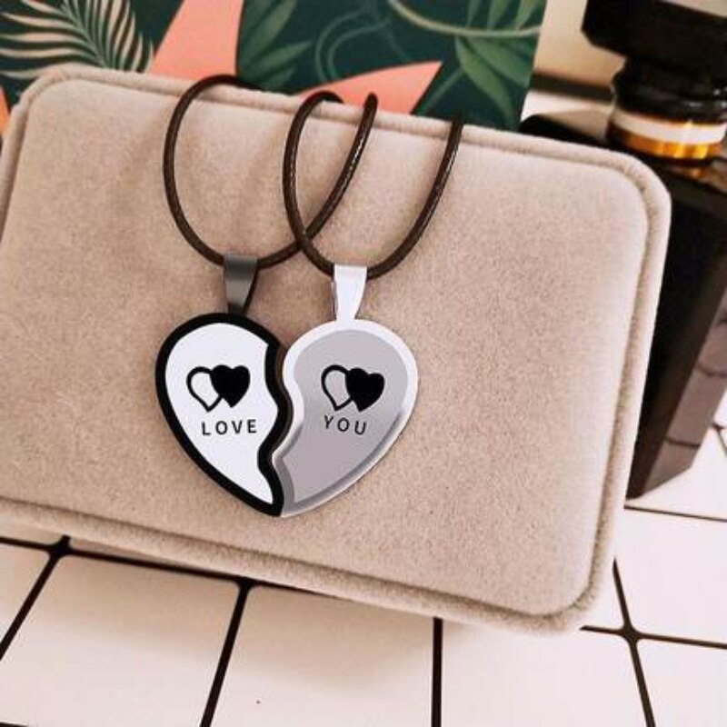 2 PCs/Set Couple Necklace for Women Men Silver Color Heart Lock Key Pendant Paired Necklace Choker Gifts for Women