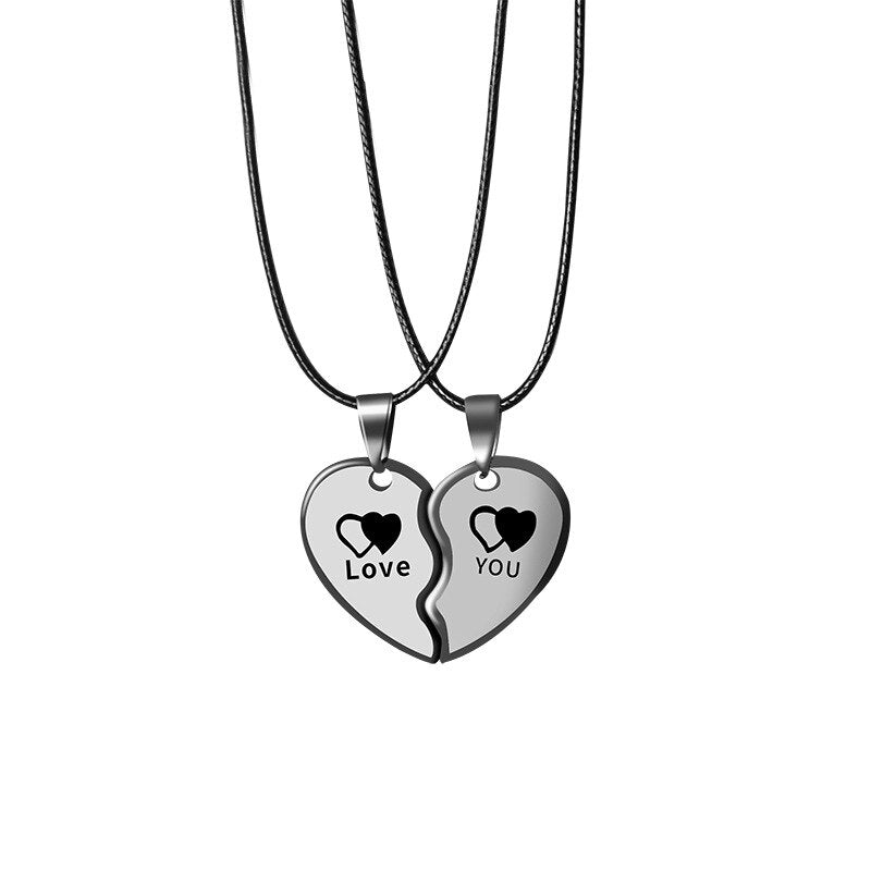 2 PCs/Set Couple Necklace for Women Men Silver Color Heart Lock Key Pendant Paired Necklace Choker Gifts for Women