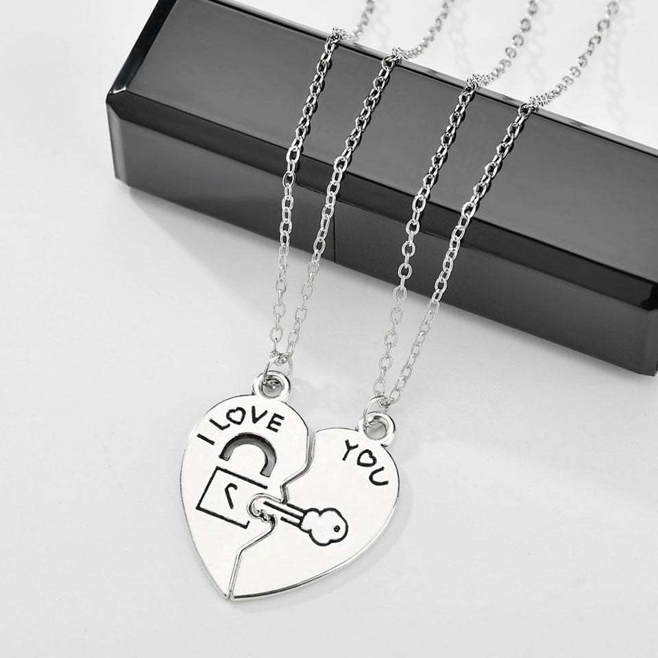 2 PCs/Set Couple Necklace for Women and Men Silver color Heart Pendant Paired Necklace Necklace Gifts for Women