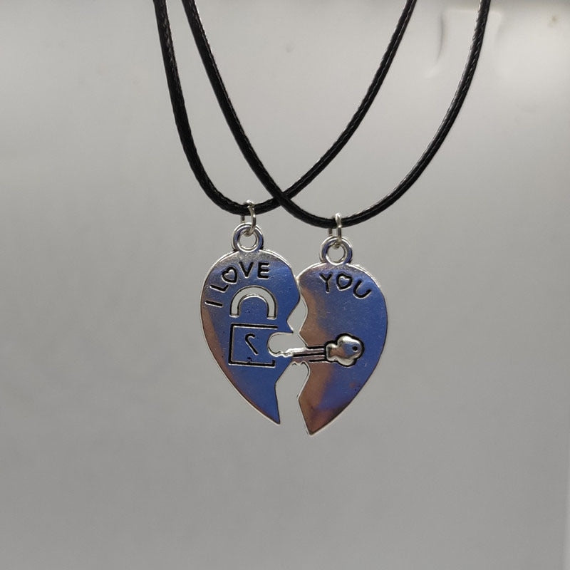 2 PCs/Set Couple Necklace for Women and Men Silver color Heart Pendant Paired Necklace Necklace Gifts for Women