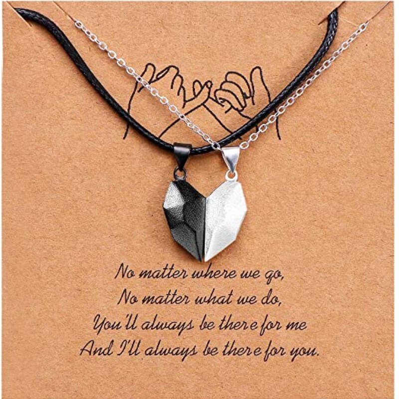 2 Pcs/1Pairs Magnetic Heart Pendant Stainless Steel Rope Chain Couple Necklace Choker for Women Men Distance Gift Jewelry