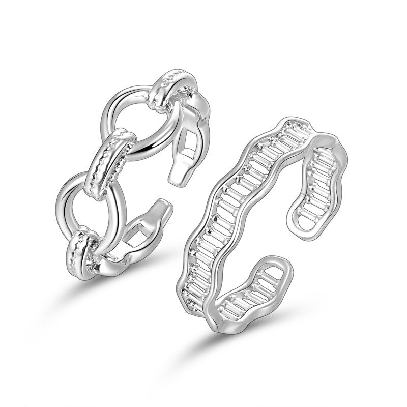 2 Pcs/Set European Irregular Silvery Rings for Women Creative Wedding Ring Trend Jewelry Gift  2022