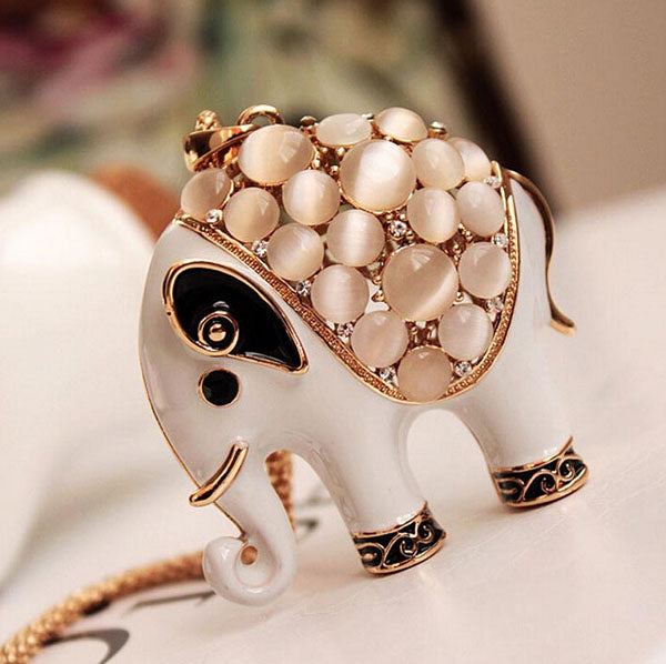 2 Pcs/lot Fashion Elephant Ethnic Necklace Opal Crystal Thailand Elephant Pendant Sweater Long Chain Fine Necklace Gift #19090