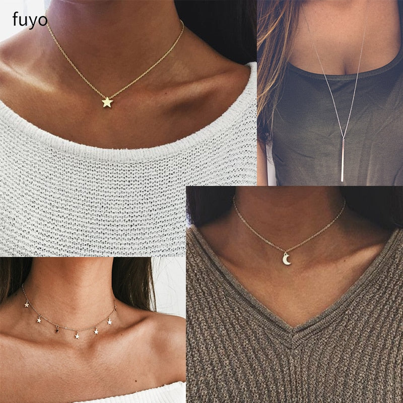 2 Pieces Heart Star Moon Choker Necklaces Coin Bohemian Pendant Necklace for Women Girl Round On Neck Chocker Jewelry Bijoux