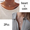 2 Pieces Heart Star Moon Choker Necklaces Coin Bohemian Pendant Necklace for Women Girl Round On Neck Chocker Jewelry Bijoux