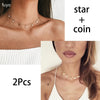 2 Pieces Heart Star Moon Choker Necklaces Coin Bohemian Pendant Necklace for Women Girl Round On Neck Chocker Jewelry Bijoux