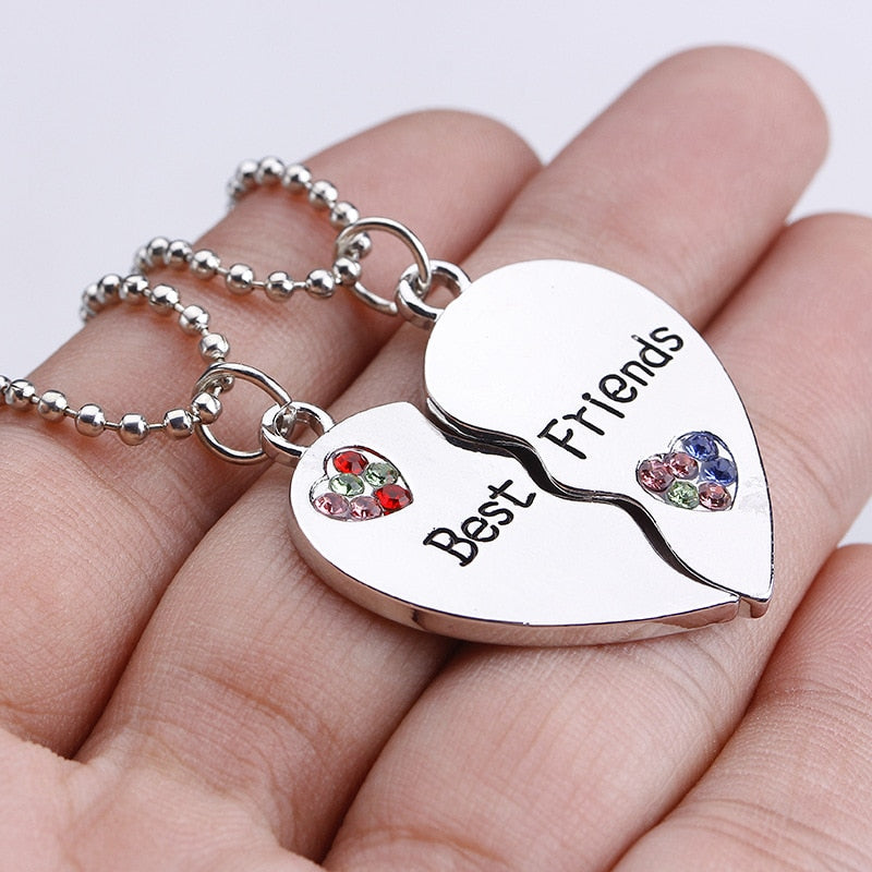 2 pieces / set of Good Friend Gift Jewelry Good Sister Friend Two Petals Love Stitching Necklace Crystal Pendant Necklace