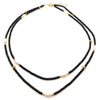 2 rows Natural Genuine faceted Rondelle black onyx Cultured white freshwater Pearl choker Necklace 17"  for women