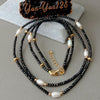 2 rows Natural Genuine faceted Rondelle black onyx Cultured white freshwater Pearl choker Necklace 17"  for women