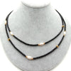 2 rows Natural Genuine faceted Rondelle black onyx Cultured white freshwater Pearl choker Necklace 17"  for women
