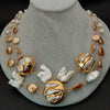 20" Cultured white keshi pearl champagne coin pearl 24 K Yellow Gold color Plated Pearl statement Necklace party women