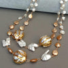 20" Cultured white keshi pearl champagne coin pearl 24 K Yellow Gold color Plated Pearl statement Necklace party women