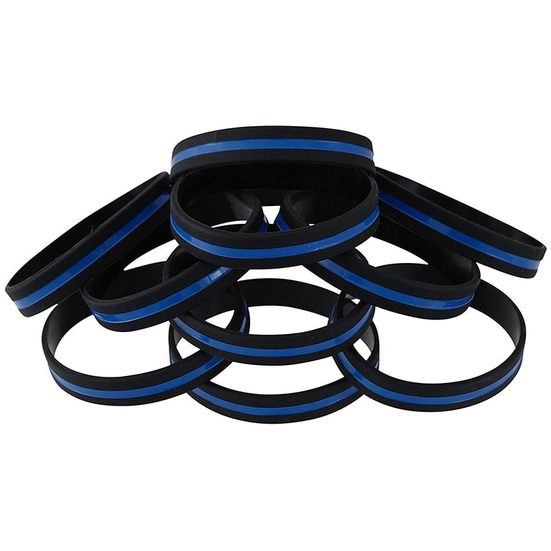 200pcs Custom Silicone Wristband Police Officers Patr Awareness Support Thin Blue Line Silicone Wristband Bracelets Value Pack