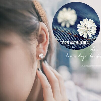 2014 New Fashion Real Pure 925 Sterling Silver Sweet Daisy Earrings and Vintage lovely Stud Earrings for Women Ladies Girls Pink