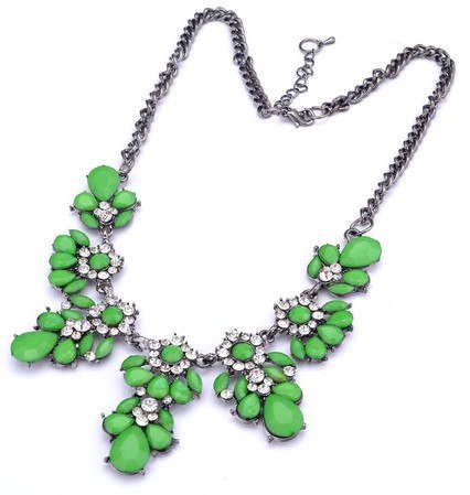 2015 New Fashion Bib Choker Necklace Fluorescence Yellow Colors Crystal Gem Flower Drop For Women Statement Necklace