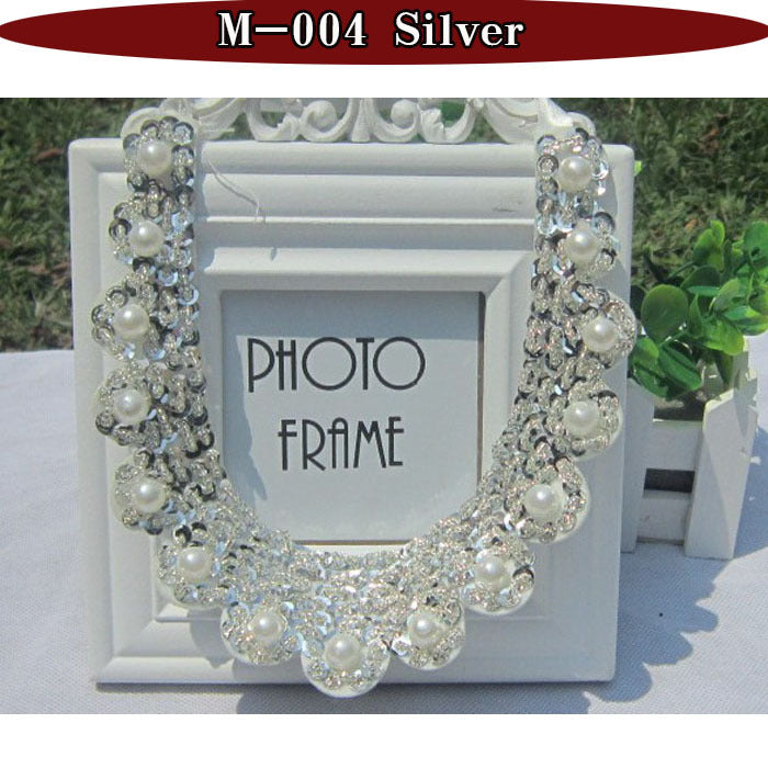 2015 necklace punk false collar sequins necklace pearl choker pendant necklace bib statement jewelry silver detachable bead
