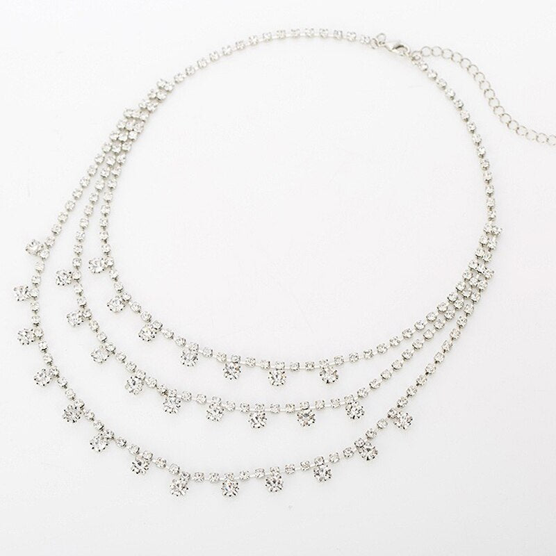 2016   women sliver three strings plated Chain Austrian crystal rhinestone pendant cross wedding necklace #N059