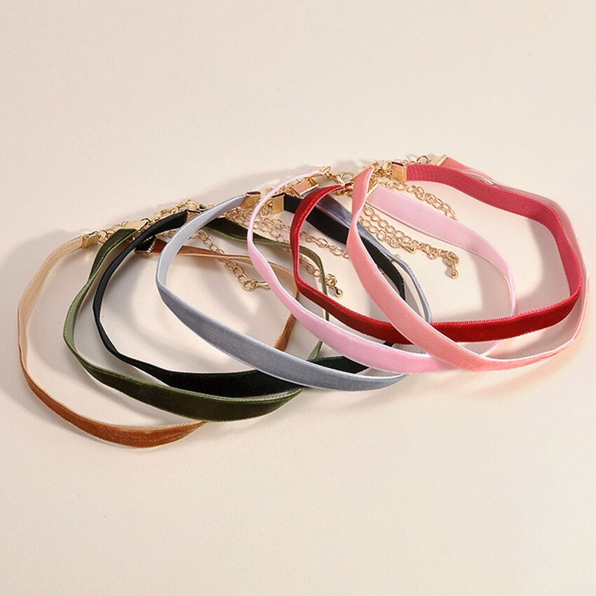 2021 7pcs Black Velvet Choker Necklaces For Women Colorful Chokers Necklaces Pink Chocker collares mujer Collier ras de cou