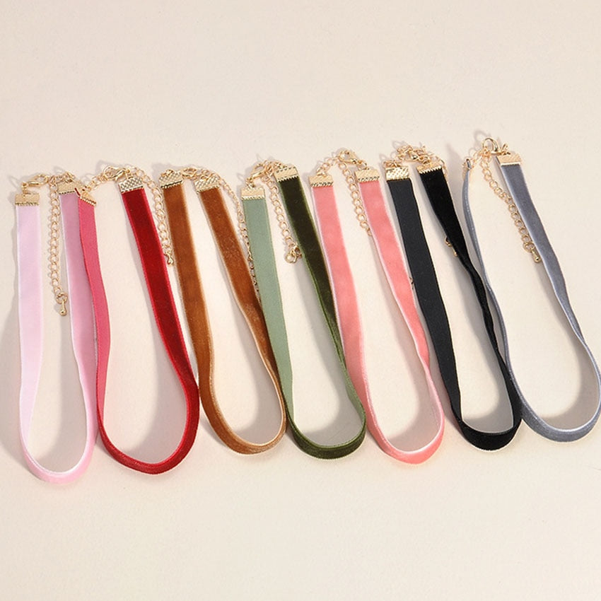 2021 7pcs Black Velvet Choker Necklaces For Women Colorful Chokers Necklaces Pink Chocker collares mujer Collier ras de cou