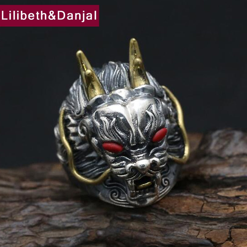 2020 925 Sterling Silver Ring Men Jewelry Dragon Lucky Natural stone engagement Ring Adjustable Gift Fine Jewelry R12