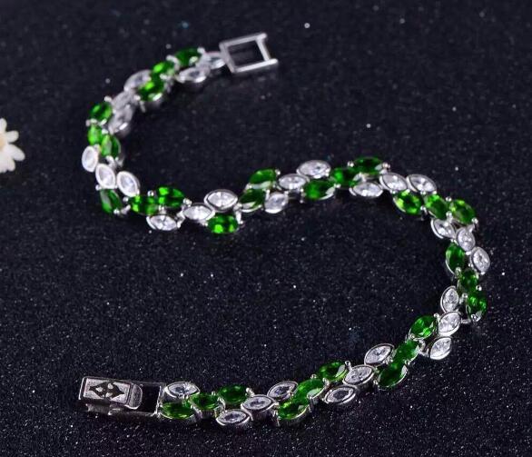 2020 Brand new silver bracelet natural diopside bracelet for woman russian emerald 925 solid sterling silver jewelry