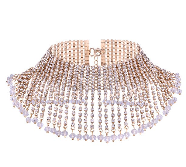 2020 Fashion Gold Colors Statement Collar Chokers Necklaces Rhinestone bib Tassels Necklaces Women Jewelry