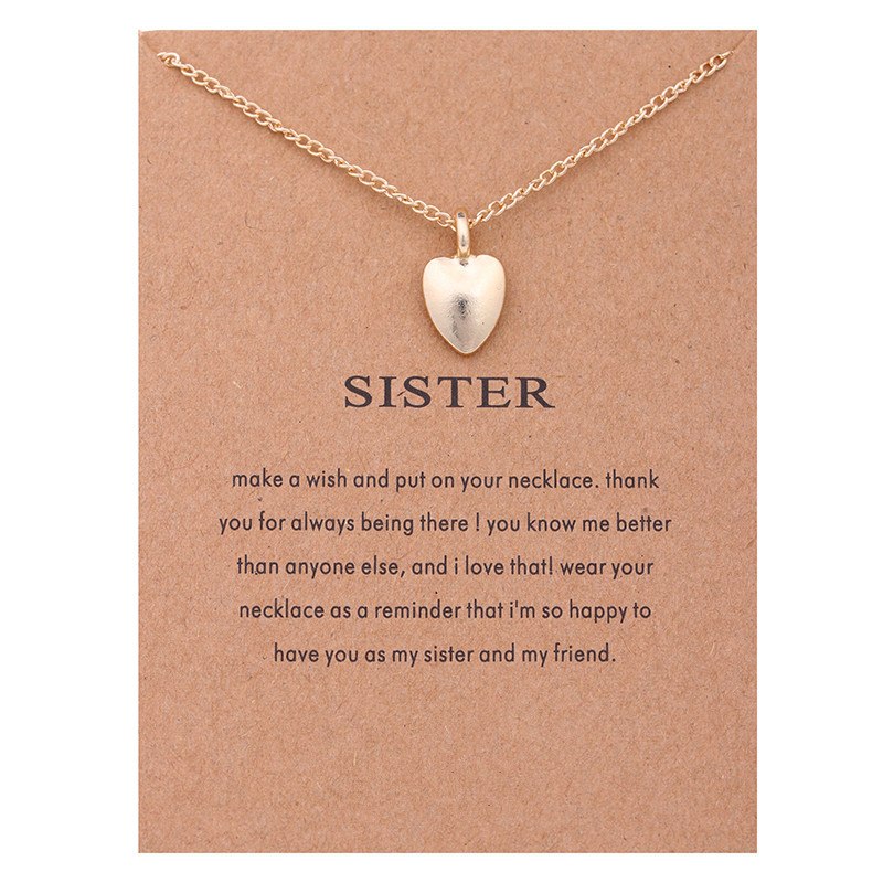 2020 Fashion Jewelry Wish New Gold-color Sister Love Heart-shaped Alloy Clavicle Short Necklace For Women Girl Gift