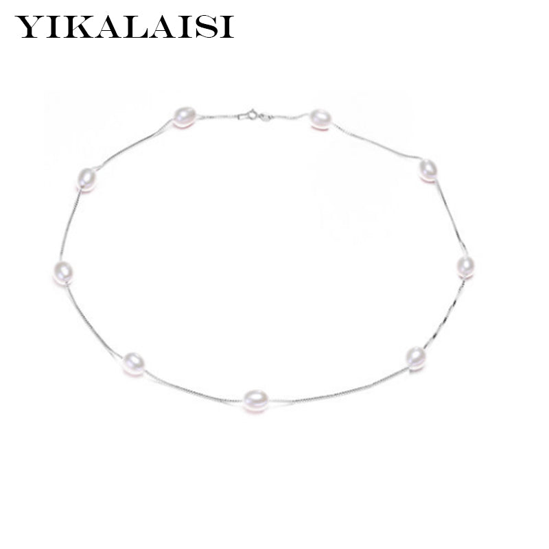 2020 Fashion Natural Pearl Chokers Necklaces 925 sterling Silver Jewelry For Women pearl Necklace silver chain Accessories Gift